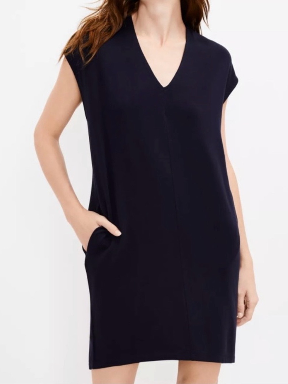 LOFT Black Dress Short Sleeve V-neck Sandwashed Pockets T-Shirt Cocoon Size XS